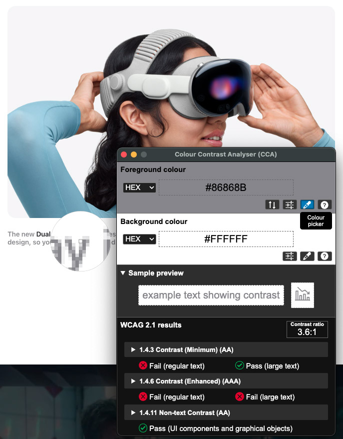 Color Contrast Analyser interface screenshot